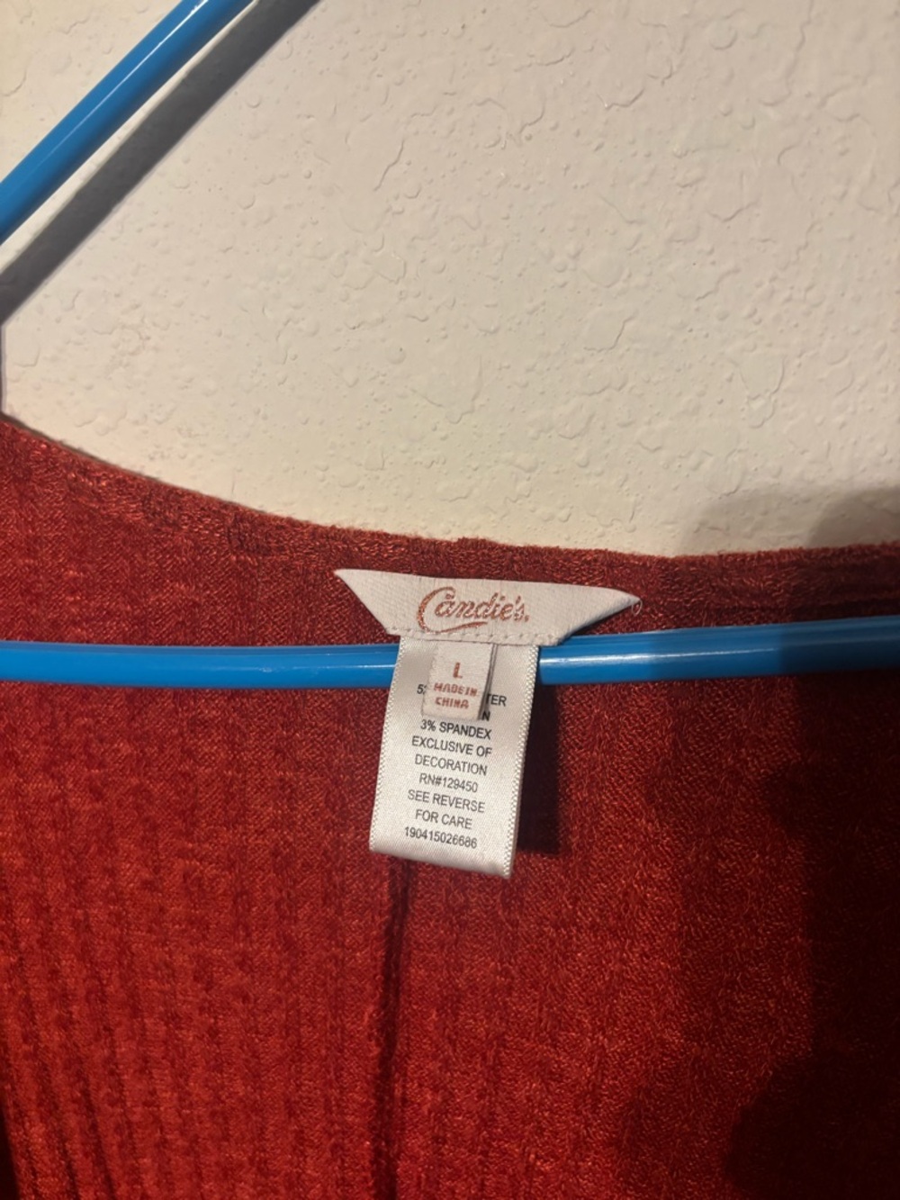 Candie’s Rust Waffle Knit Open Front Cardigan Button Side Batwing Size L - Picture 3 of 5